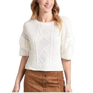 BB Dakota Ivory Fringe Out Short Sleeve Sweater